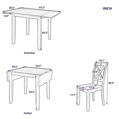 3-Piece Drop-Leaf Wood Dining Table Set With 2 X-Back Chairs - Brown